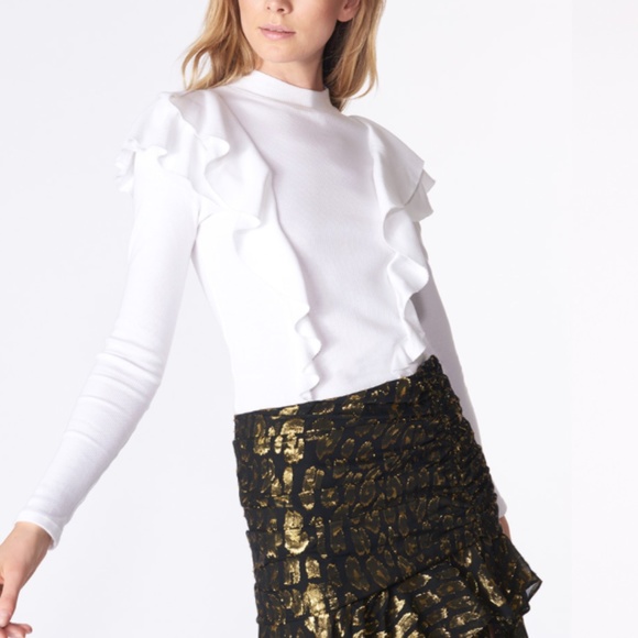 VERONICA BEARD Dawson Ruffle Long-Sleeve Tee White Size XS - Picture 1 of 5